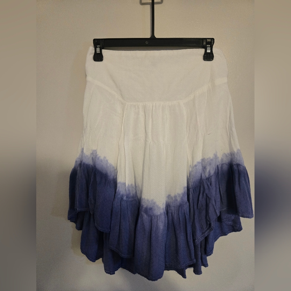 Womens Free People White & Blue Tie Dye Print Bohemian, Medium Skirt